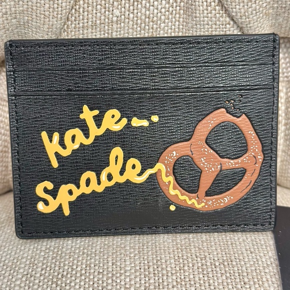 NWT Kate Spade NYC Big Apple Pretzel Small Saffiano Slim Card Case Holder Black - Picture 5 of 6